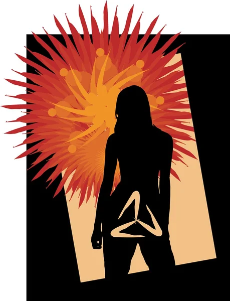 Silhouette des Mädchens mit einem Symbol auf abstraktem Hintergrund — Stockvektor