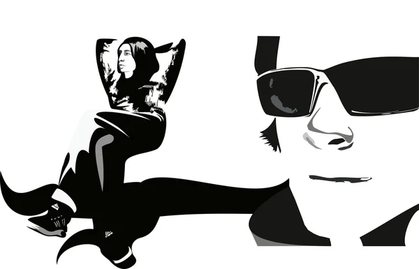 Homme visage lunettes de soleil fille assis — Image vectorielle