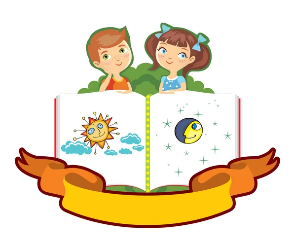 Children on big book — Stock Vector