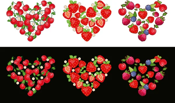 Conjunto de frutas del corazón — Vector de stock