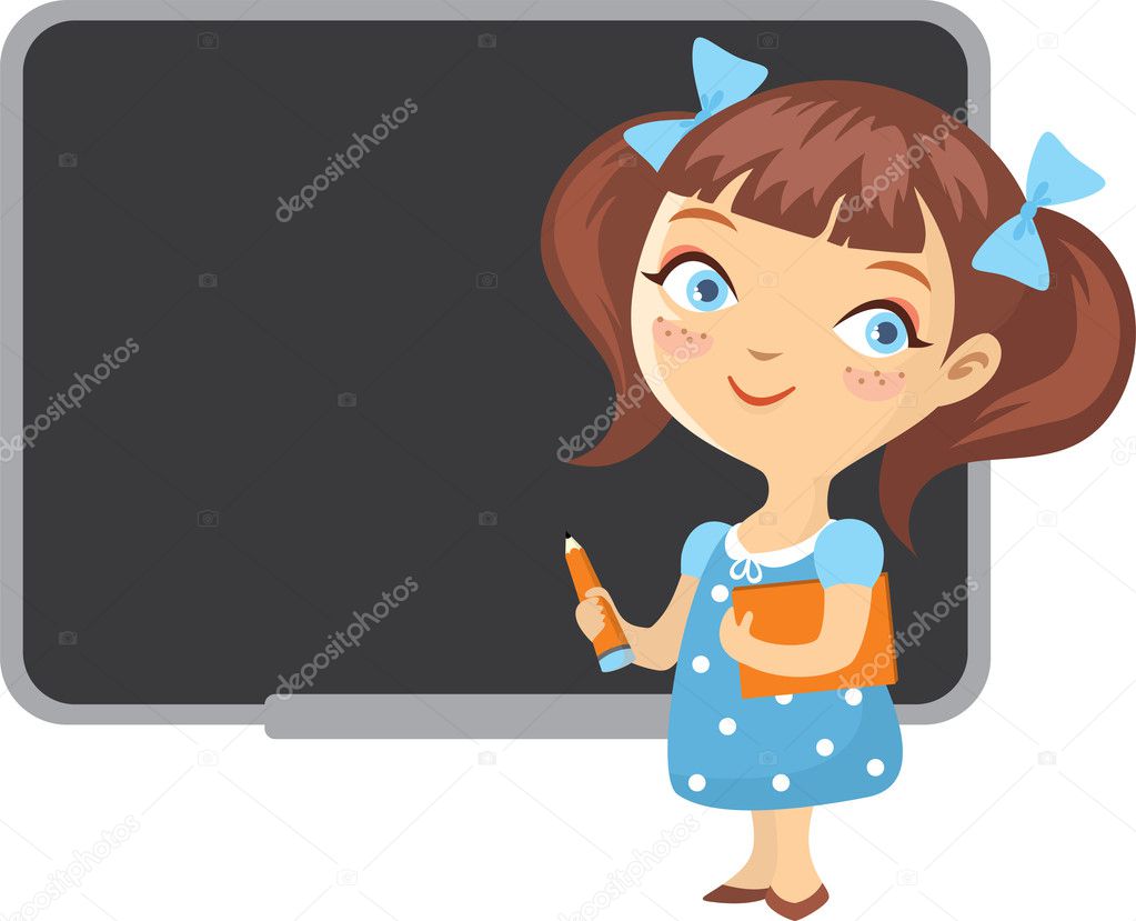 Girl school blackboard isolated