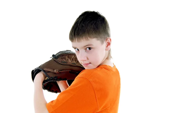 En pojke med en baseball handske — Stockfoto