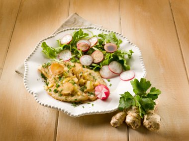 Cutlet with ginger green salad and radish clipart