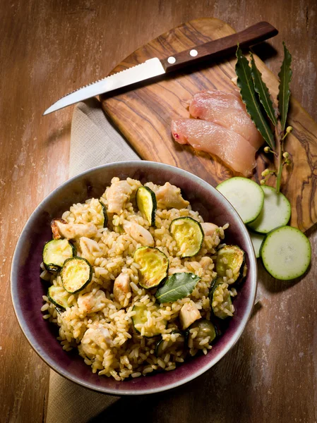 Risotto with chicken chest and zucchinis — Stock Photo, Image