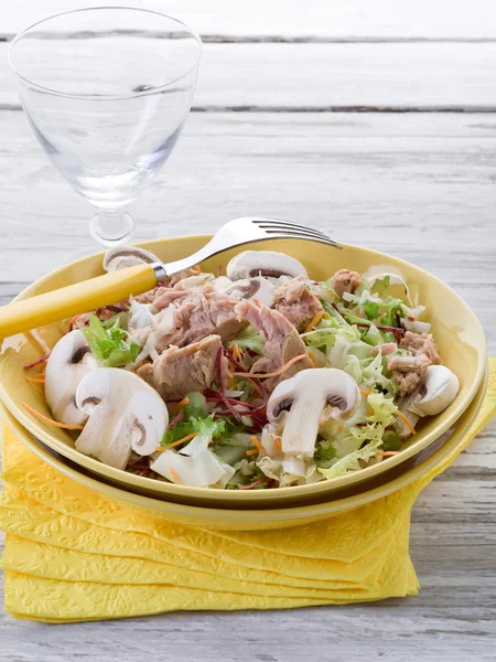 Salada misturada com atum e cogumelos de fatia — Fotografia de Stock