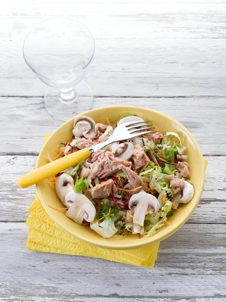 Salada misturada com atum e cogumelos de fatia — Fotografia de Stock