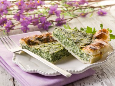 Cake with ricotta and spinach clipart