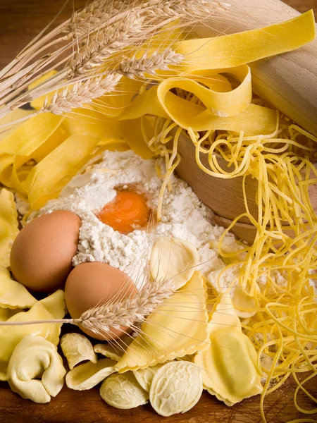 Traditional italian homemade pasta with ingredients — Stock Photo, Image