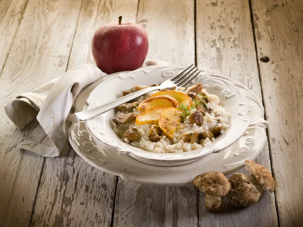 Risotto with apple and cep edible mushroom — Stock Photo, Image