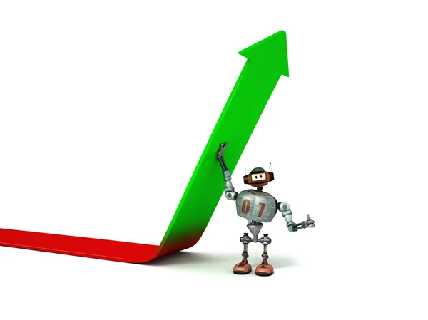 Large view of Djoby the robot helping an arrow to go up — Stock Photo, Image