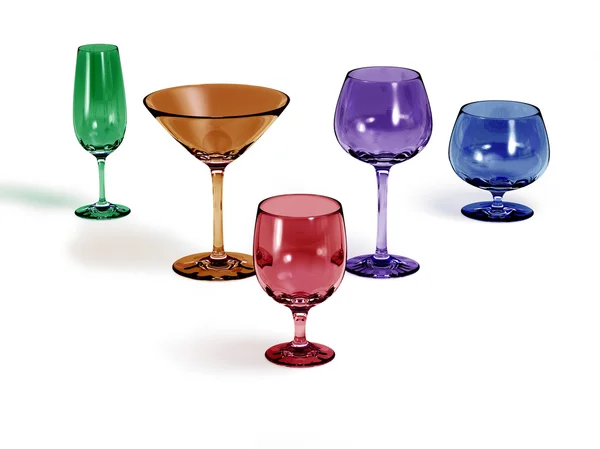 Fem forskjellige fargede glass – stockfoto
