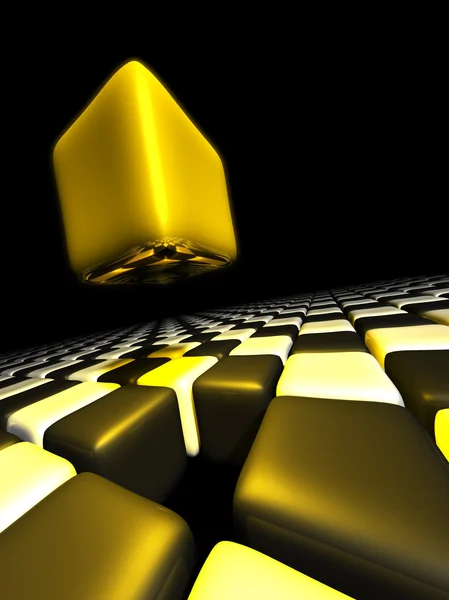 Золотого кубика один над багатьма анонімними кубиками — стокове фото