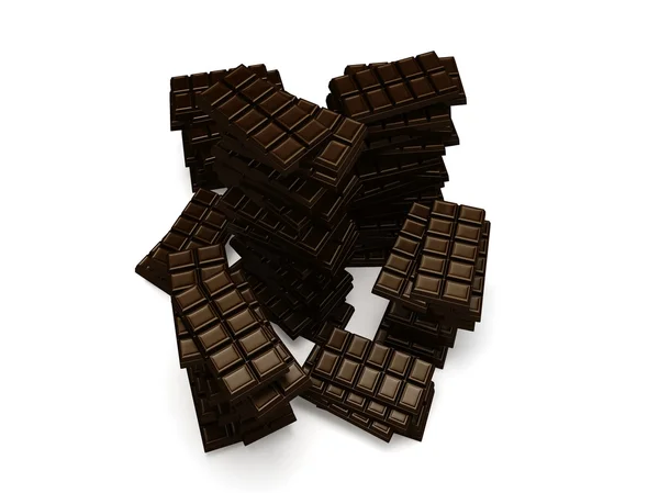 Algunas pilas de muchas barras de chocolate con un fondo blanco —  Fotos de Stock