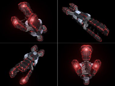 Four Front Views of Black and Red Space Ship clipart