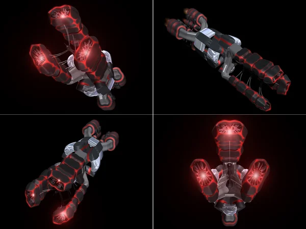 Four Front Views of Black and Red Space Ship — Stock Photo, Image