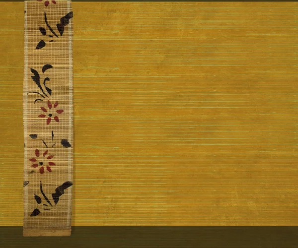 Flower Bamboo Banner on Yellow Ribbed Wood Background