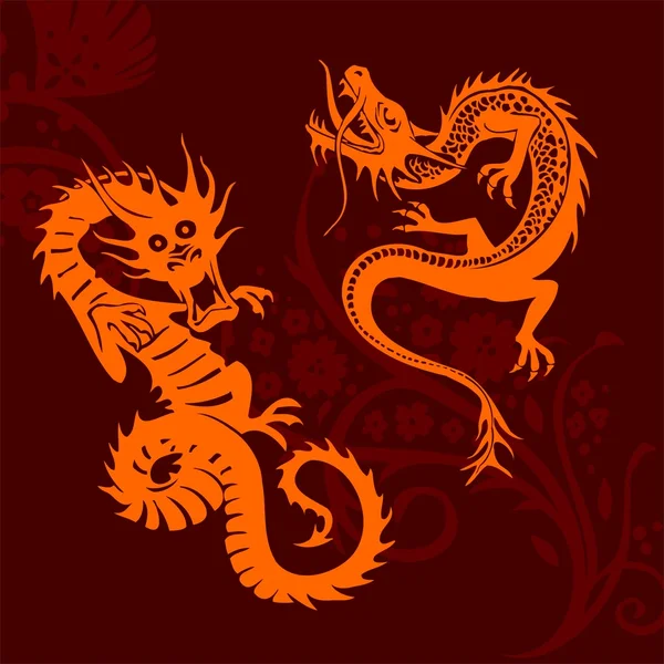 Vector background with asia dragons. Hand drawn illustration. Stock ...