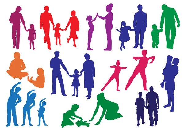 Silhouettes Of Parents With Children — Stock Vector