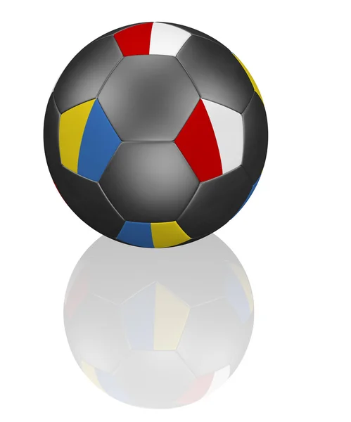 Polish and Ukrainian flag soccer ball on white with reflection — Stock Photo, Image