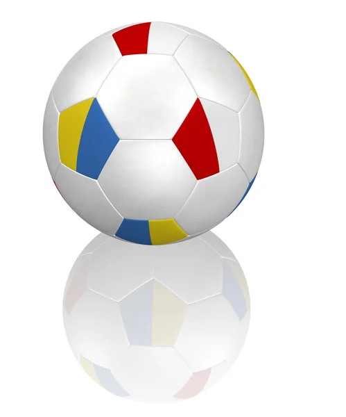 Balle de football drapeau polonais et ukrainien sur blanc avec réflexion Image En Vente