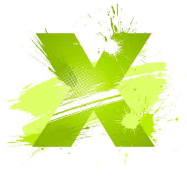 Green abstract paint splashes font. Letter X clipart
