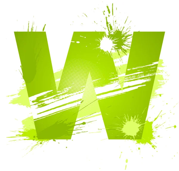Green abstract paint splashes font. Letter W — Stock Vector
