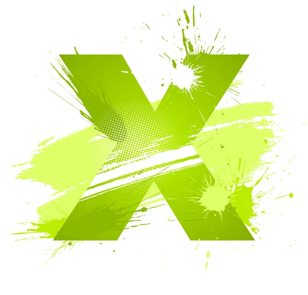 Verde pintura abstracta salpica fuente. Letra X — Vector de stock