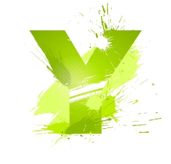 Green abstract paint splashes font. Letter Y — Stock Vector