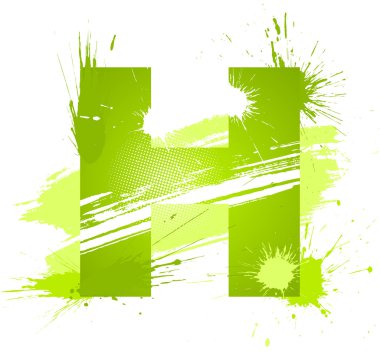 Green abstract paint splashes font. Letter H clipart