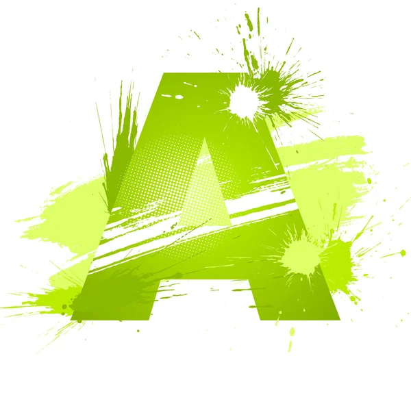 Green abstract paint splashes font. Letter A — Stock Vector