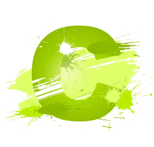 Green abstract paint splashes font. Letter C — Stock Vector