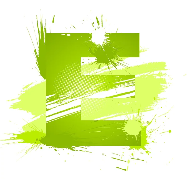 Green abstract paint splashes font. Letter E — Stock Vector