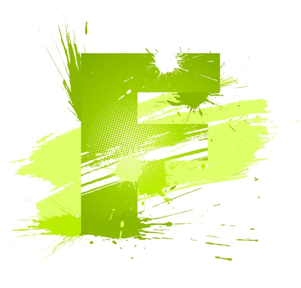 Green abstract paint splashes font. Letter F — Stock Vector