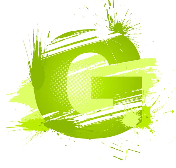 Green abstract paint splashes font. Letter G — Stock Vector