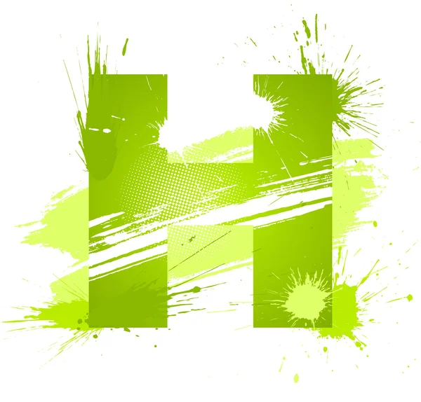 Grüne abstrakte Farbe spritzt Schrift. Buchstabe h — Stockvektor