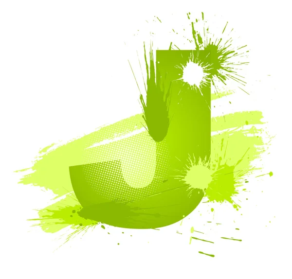 Green abstract paint splashes font. Letter J — Stock Vector