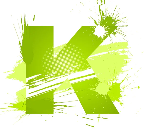 Зеленая абстрактная краска брызгает шрифт. Буква K — стоковый вектор