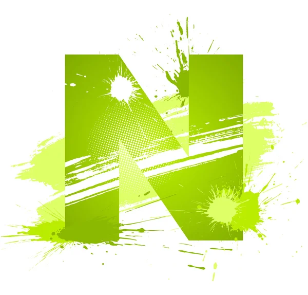 Green abstract paint splashes font. Letter N — Stock Vector