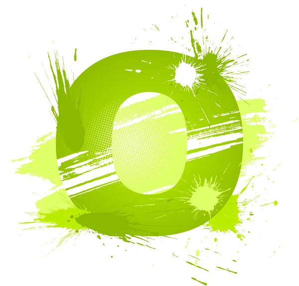 Green abstract paint splashes font. Letter O — Stock Vector