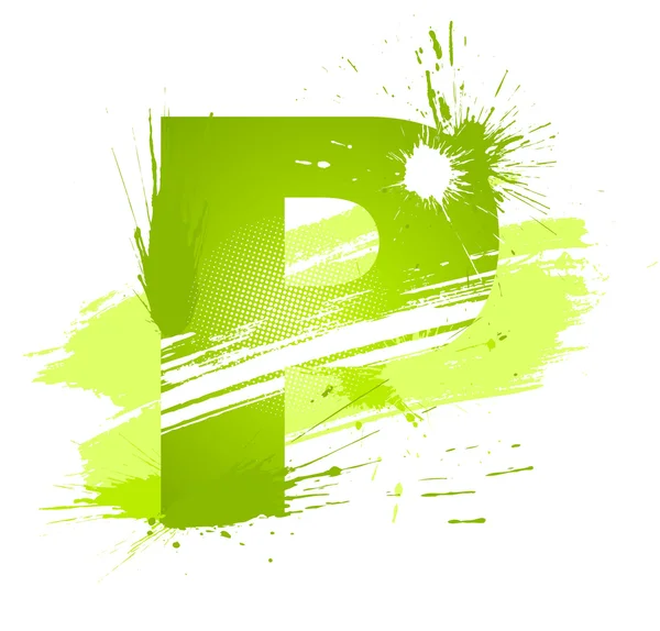 Green abstract paint splashes font. Letter P — Stock Vector