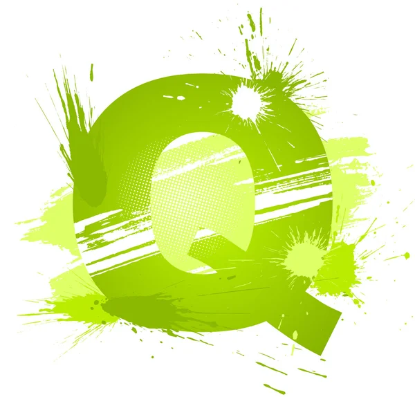 Grön abstrakt färg stänk teckensnitt. bokstaven q — Stock vektor