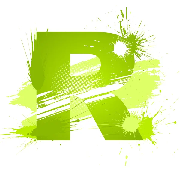Green abstract paint splashes font. Letter R — Stock Vector