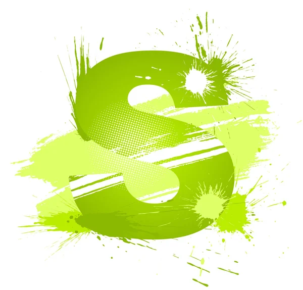 Green abstract paint splashes font. Letter S — Stock Vector