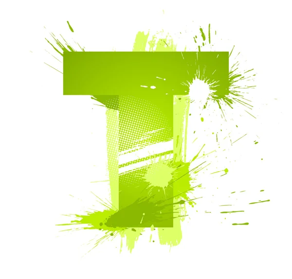 Χρώμα πράσινο αφηρημένη πιτσιλιές γραμματοσειρά. γράμμα t — Διανυσματικό Αρχείο