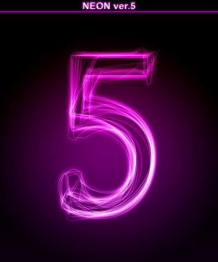 Glowing font. Shiny number 5 clipart