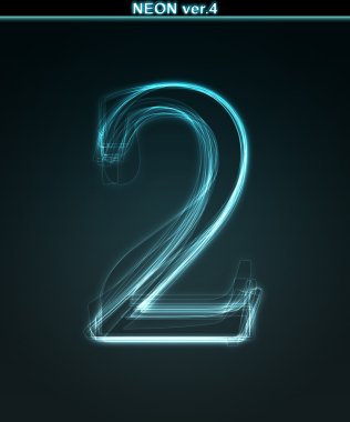 Glowing font. Shiny number 2 clipart