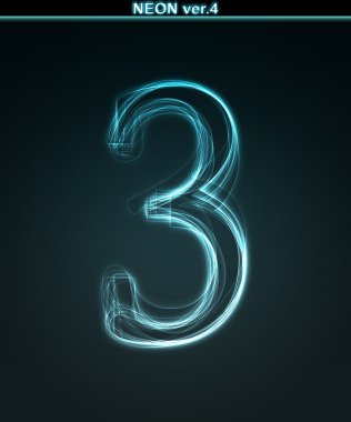 Glowing font. Shiny number 3 clipart