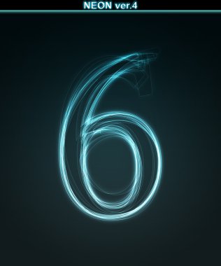 Glowing font. Shiny number 6 clipart