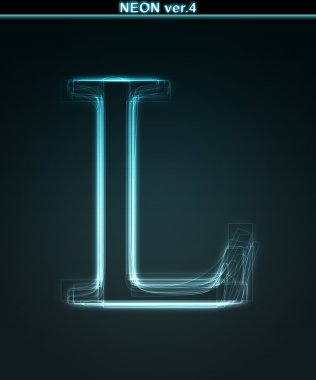 Glowing neon font. Shiny letter L clipart