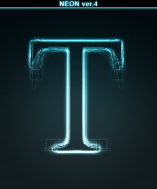 Glowing neon font. Shiny letter T clipart